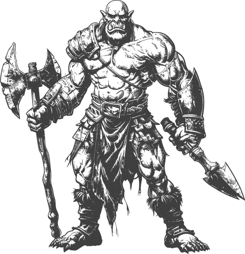 orc Guerreiro cheio corpo imagens usando velho gravação estilo vetor