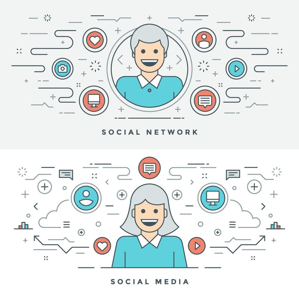 plano linha social meios de comunicação e rede conceito ilustração. vetor