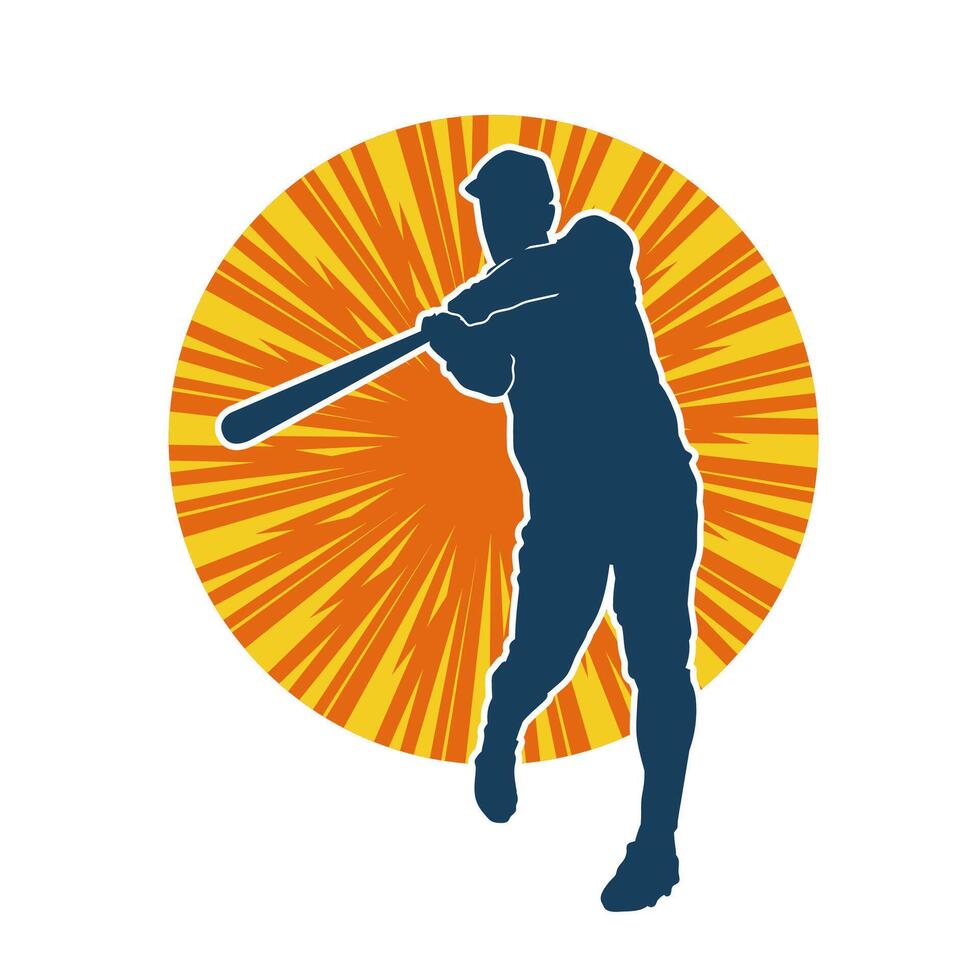 silhueta do uma masculino beisebol massa jogador dentro açao pose. silhueta do uma homem atleta jogando beisebol esporte Como uma batedor. vetor