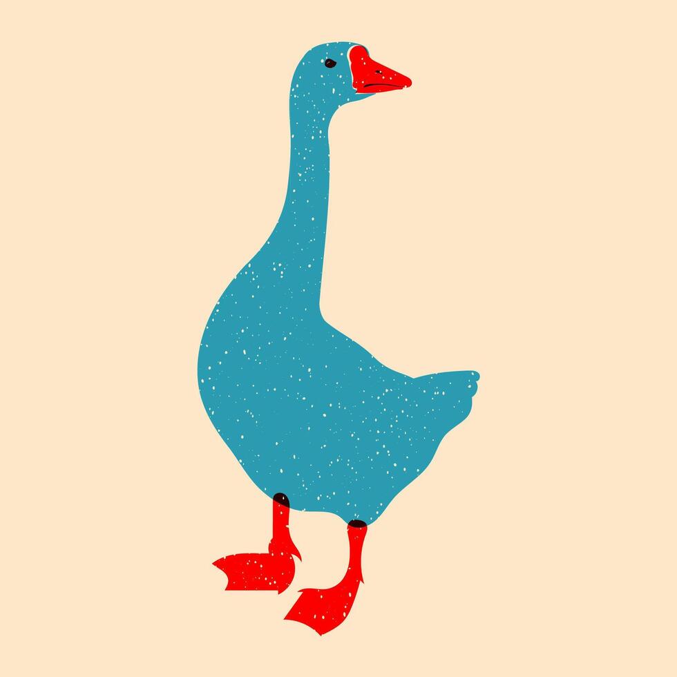 pato, ganso. Projeto para imprimir, adesivo, festa decoração, logotipo, emblema, revista impressões ou Diário artigo, camiseta projeto, poster. ilustração com riso impressão efeito vetor