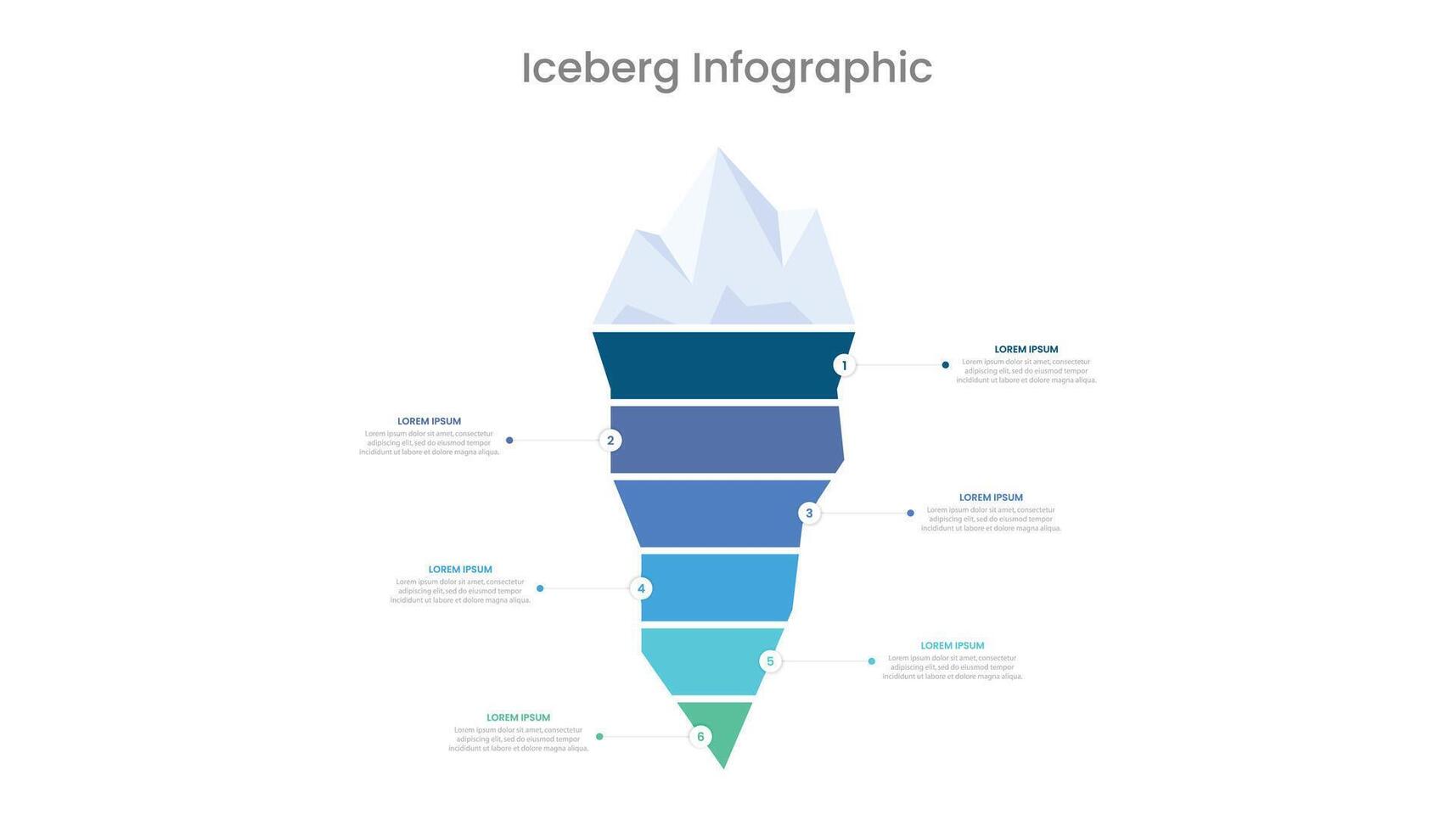 iceberg modelo infográfico apresentação deslizar modelo com 6 passos vetor