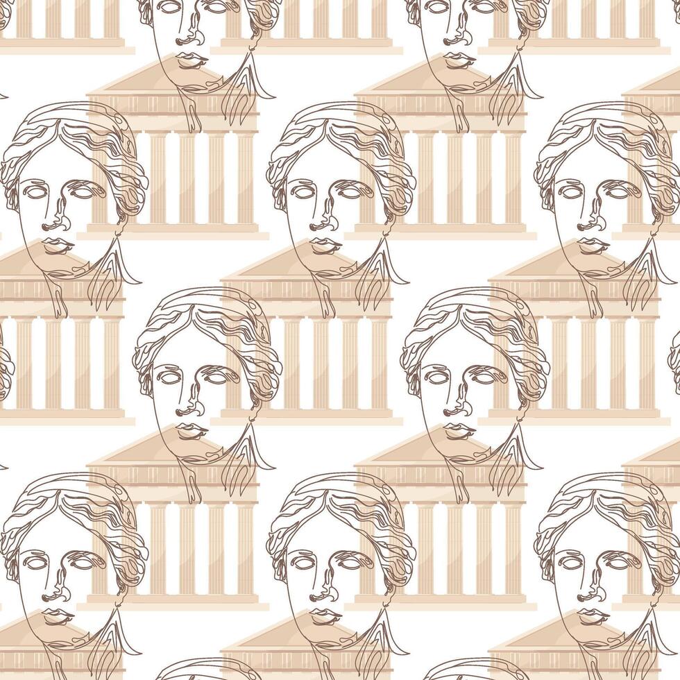 Grécia. esboço retrato do a deusa Vênus com grego arquitetura. padronizar para têxtil, invólucro papel, fundo. vetor
