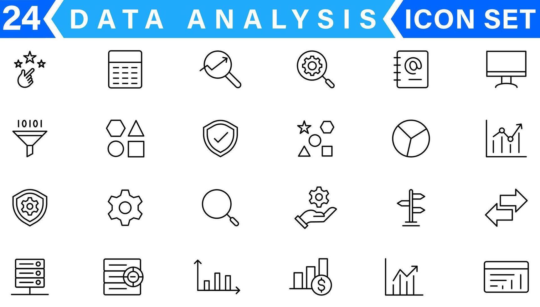 dados análise ícone definir. gráficos, Estatisticas, análise, análise, grande dados, crescimento, gráfico, pesquisar, interface do usuário, ux, gui e Mais linha ícone vetor