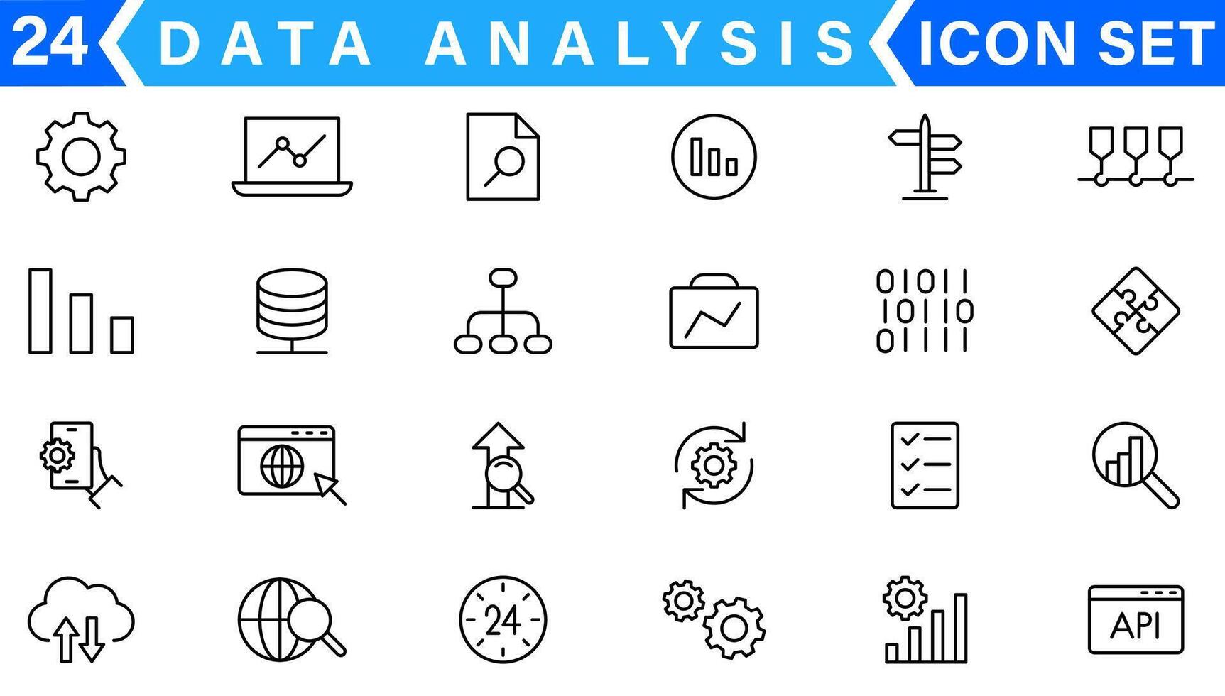 dados análise ícone definir. gráficos, Estatisticas, análise, análise, grande dados, crescimento, gráfico, pesquisar, interface do usuário, ux, gui e Mais linha ícone vetor