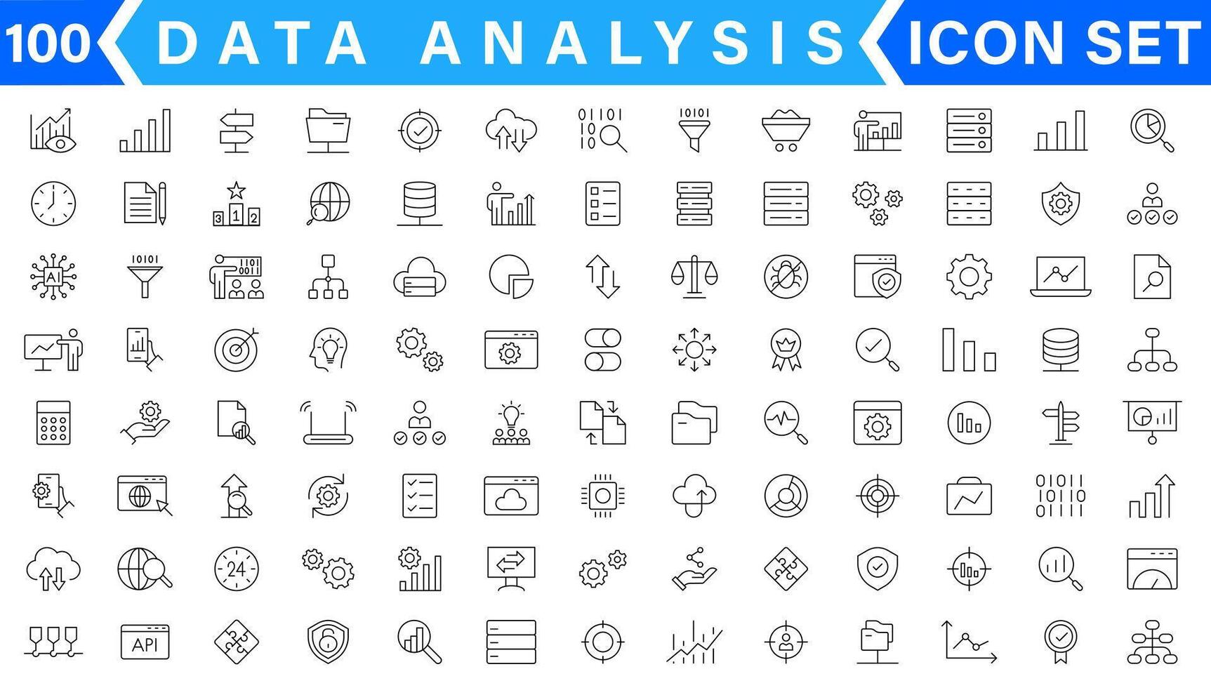 dados análise ícone definir. gráficos, Estatisticas, análise, análise, grande dados, crescimento, gráfico, pesquisar, interface do usuário, ux, gui e Mais linha ícone vetor