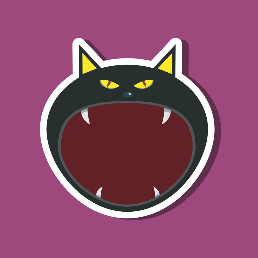 adesivos de monstro com gato preto de halloween. fundo roxo. design plano. símbolos de halloween. vetor