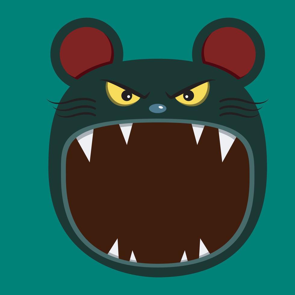 cabeça de personagem de rato grande e boca aberta, vetor e ilustração.
