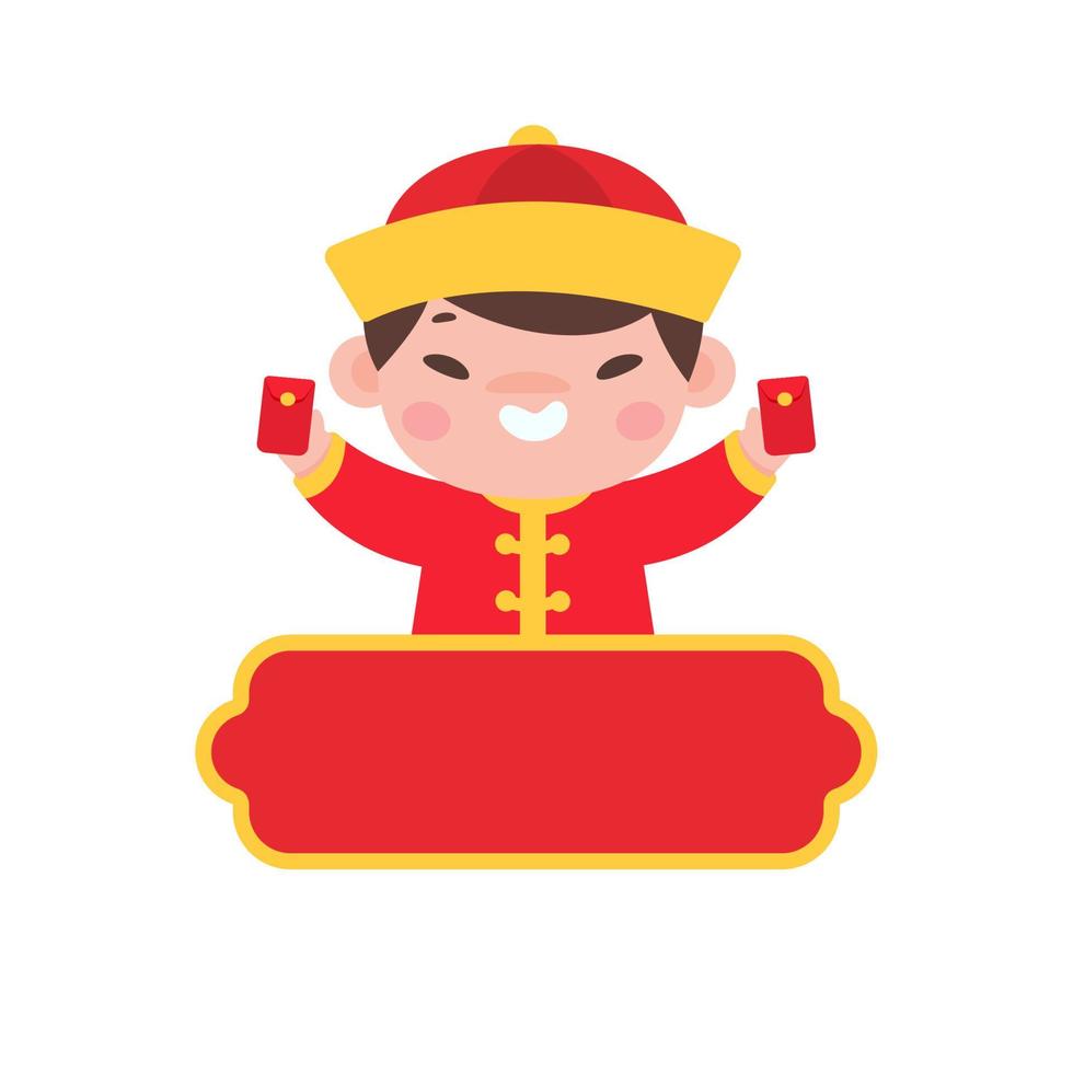as crianças chinesas usam trajes nacionais vermelhos para celebrar o ano novo chinês. vetor