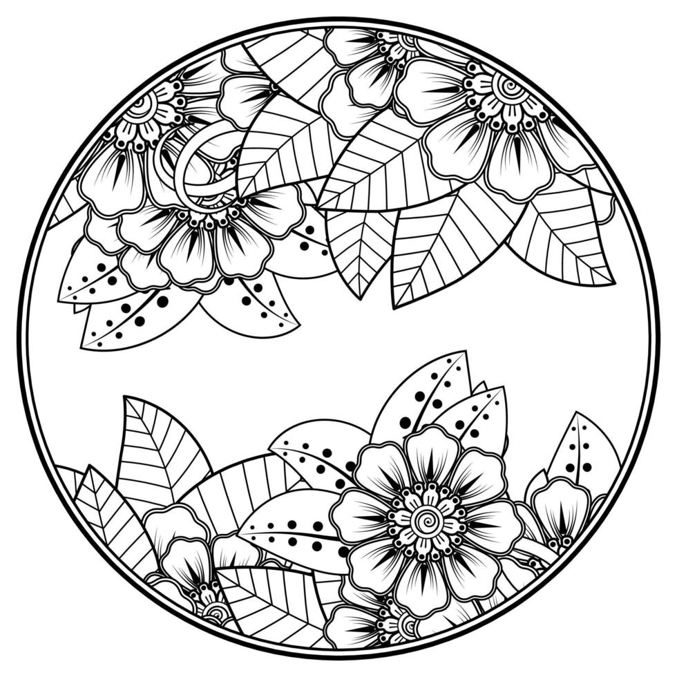 flor mehndi para henna, mehndi, tatuagem, decoração. ornamento decorativo em estilo oriental étnico, ornamento de doodle, desenho de mão de contorno. página do livro para colorir. vetor