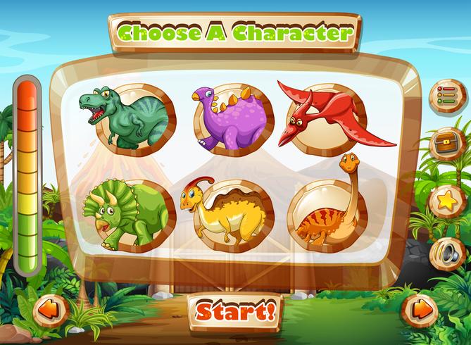 Modelo de jogo com personagens de dinossauro vetor