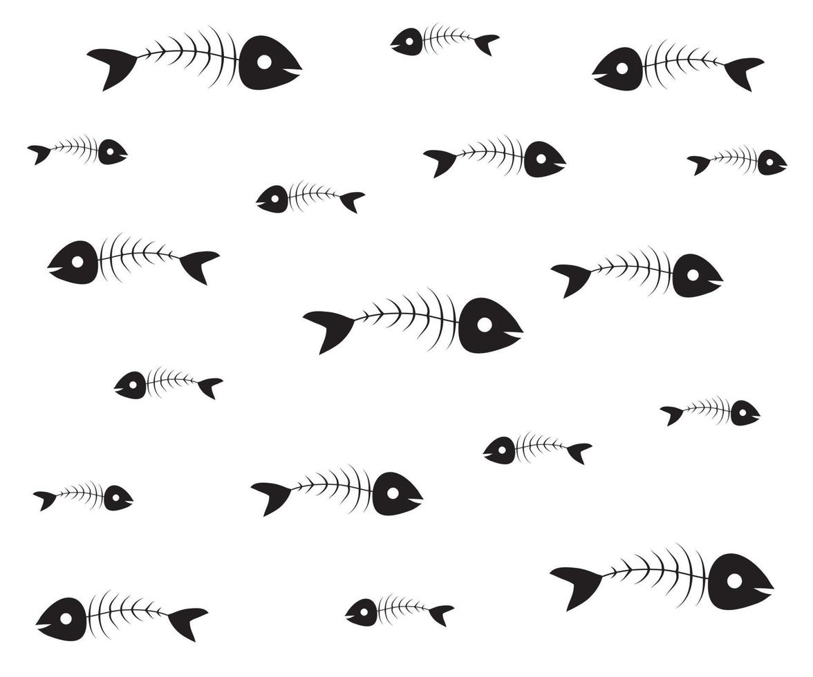 padrão preto e branco sem costura com esqueletos de peixes vetor