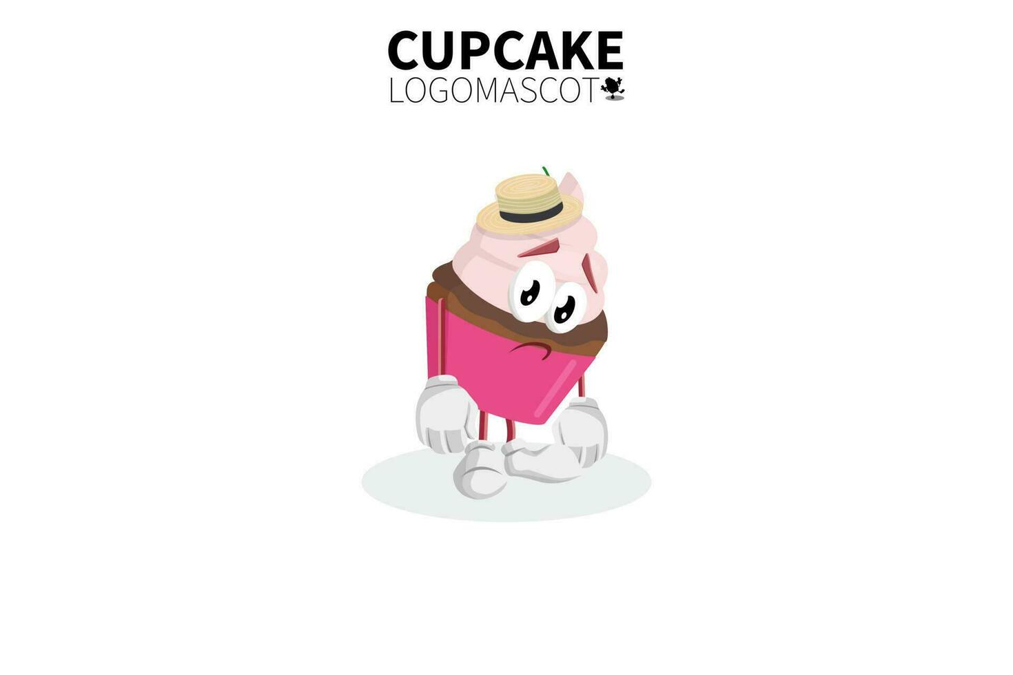 mascote de cupcake dos desenhos animados, ilustração vetorial de um mascote de personagem de cupcake fofo rosa vetor