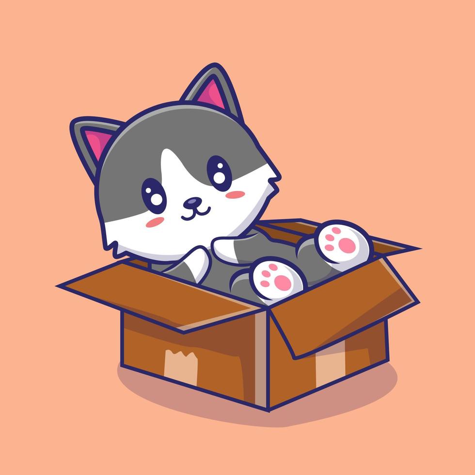 ilustração dos desenhos animados do gato fofo em uma caixa vetor
