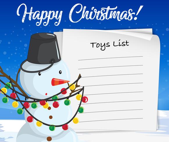 Merry Christmas toys list conceito de boneco de neve vetor