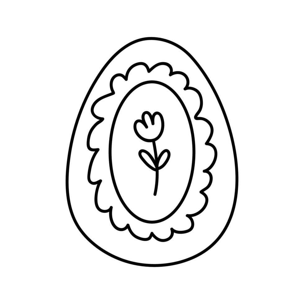 fofa Páscoa ovo com flores isolado em branco fundo. desenhado à mão ilustração dentro rabisco estilo. perfeito para feriado desenhos, cartões, logotipo, decorações. vetor