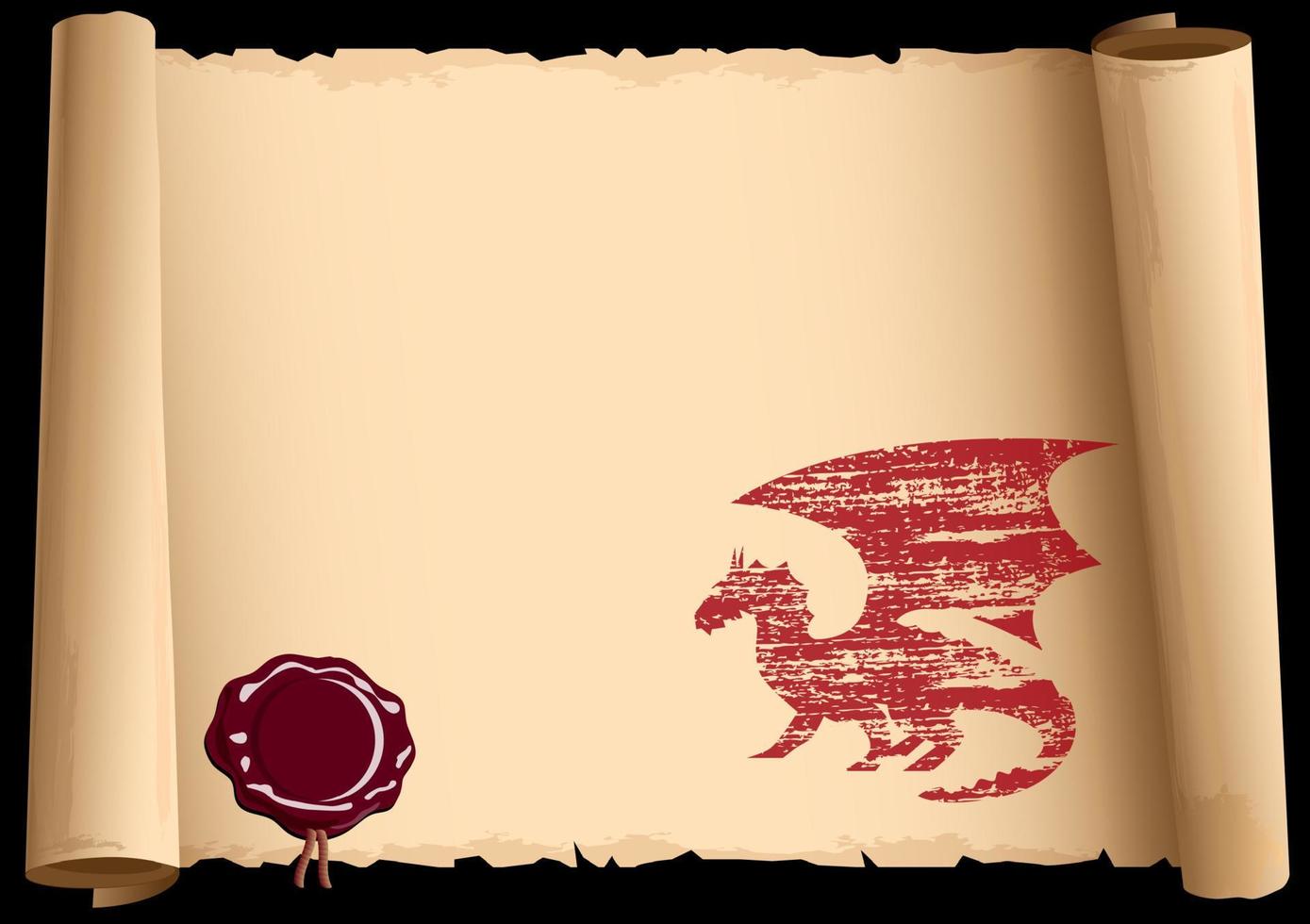 pergaminho antigo com dragão vetor