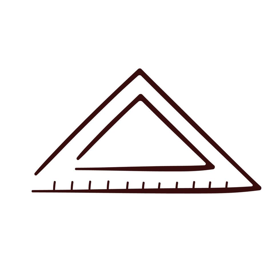 Educação matemática triangular régua ícone dentro linha arte estilo. papelaria, escola, estude instrumentos. ilustração isolado em uma branco fundo. vetor