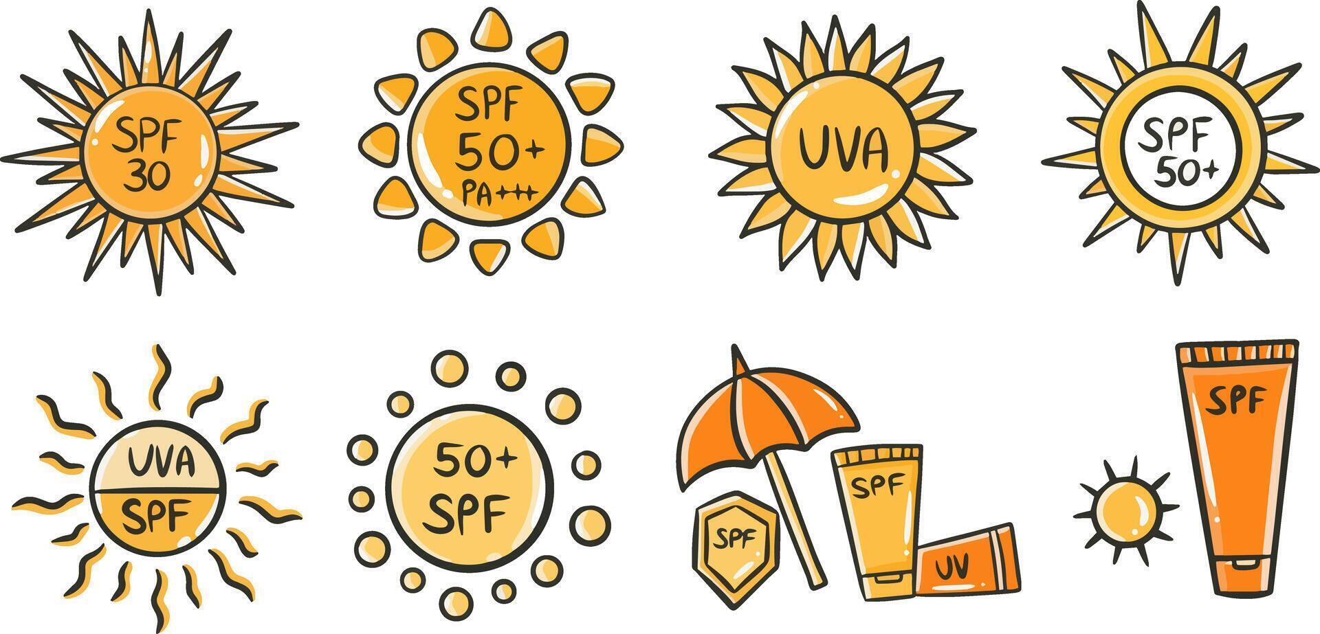 conjunto do ícones protetor solar isolado em branco fundo vetor