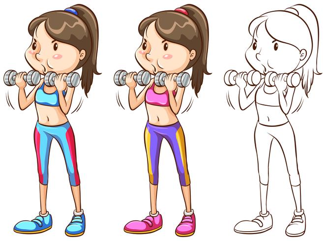 Personagem de Doodle para mulher fazendo musculação vetor