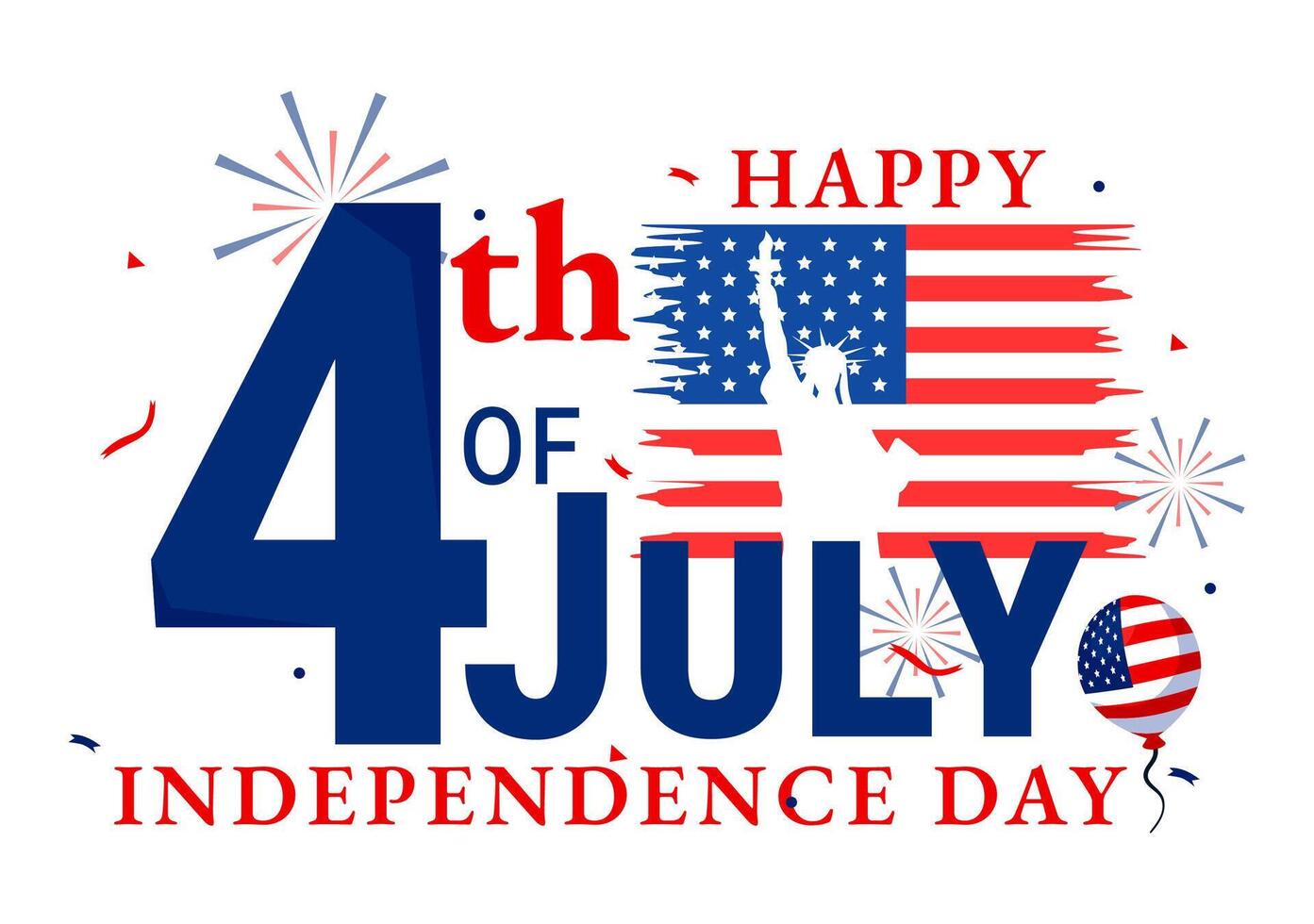 4º do Julho feliz independência dia EUA ilustração com americano bandeira e balões dentro plano nacional feriado desenho animado fundo Projeto vetor