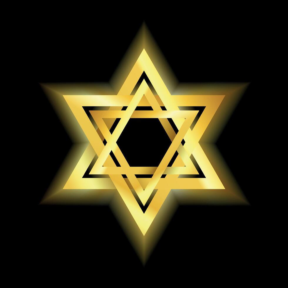 brilhando brilhante ouro Estrela do david em uma Preto fundo ilustração. judaísmo placa. seis aguçado estrela. luxo Projeto elemento, emblema, logotipo ícone do a judaico fé vetor