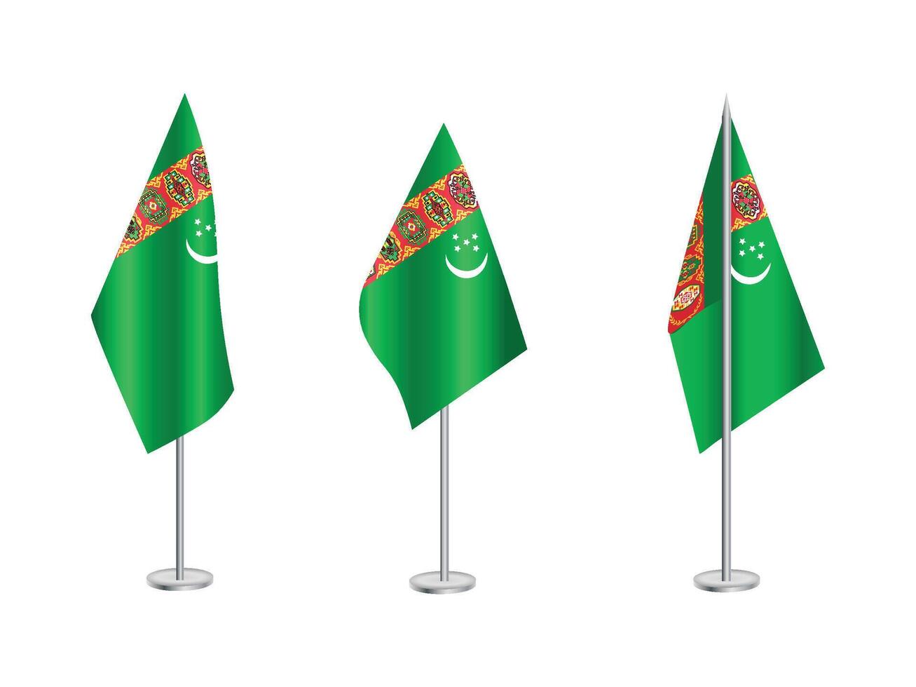 bandeira do Turquemenistão com prata pólo.set do do Turquemenistão nacional bandeira vetor