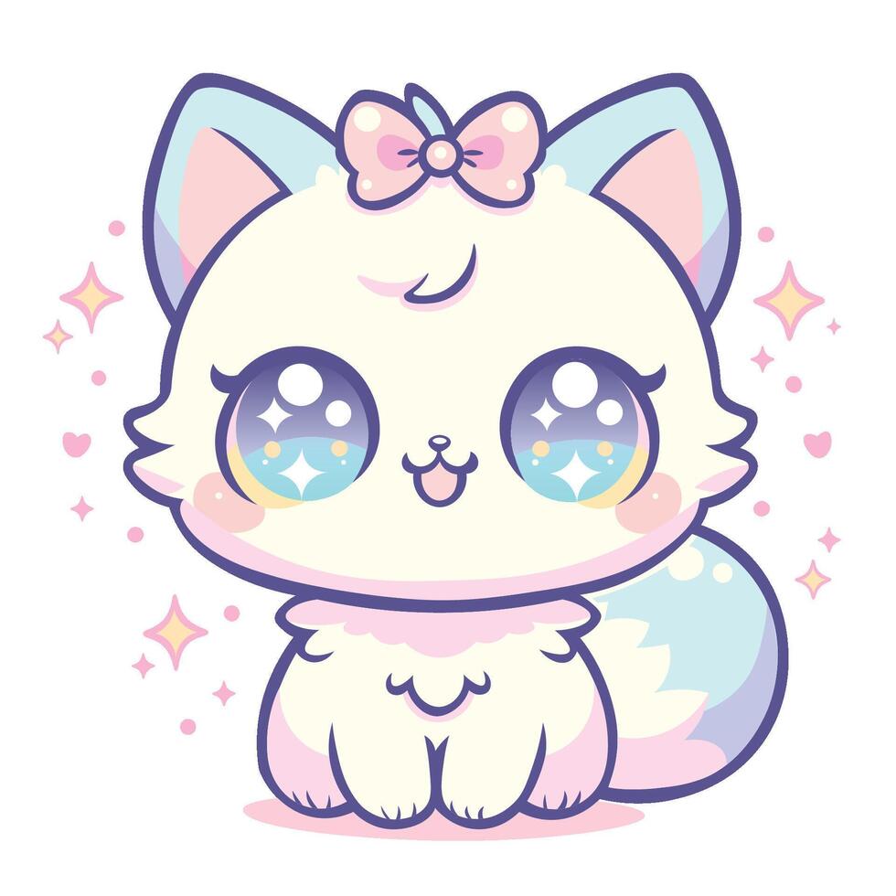 kawaii gato ilustração com brilhos vetor