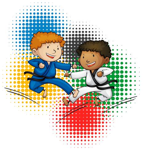 Tema dos Jogos Olímpicos com meninos fazendo taekwando 431856