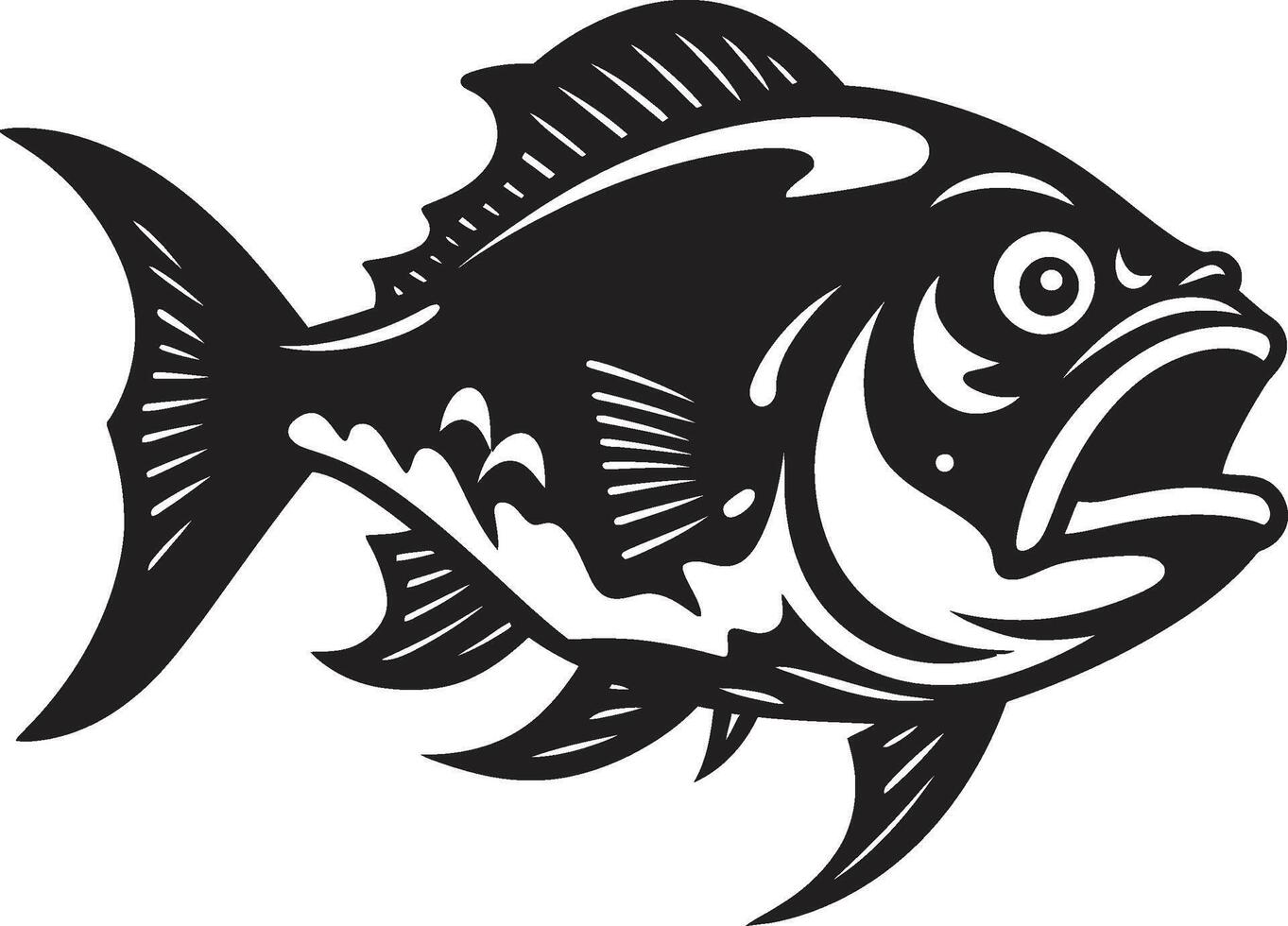 feroz água fera minimalista Preto emblema com lustroso piranha navalha dentes desencadeado intrincado logotipo para moderno branding vetor