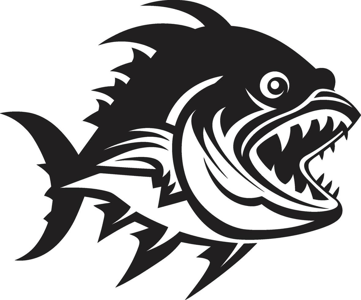 embaixo da agua ameaça emblema lustroso Preto logotipo para uma cativante imagem navalha dentes desencadeado contemporâneo logotipo com à moda piranha vetor