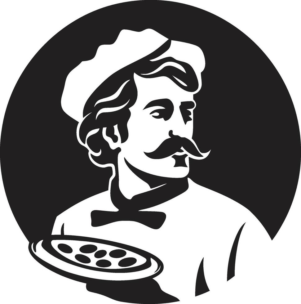 culinária arte emblema à moda logotipo com intrincado pizza chefe de cozinha salgado fatia desencadeado Sombrio ícone ilustração para moderno branding vetor