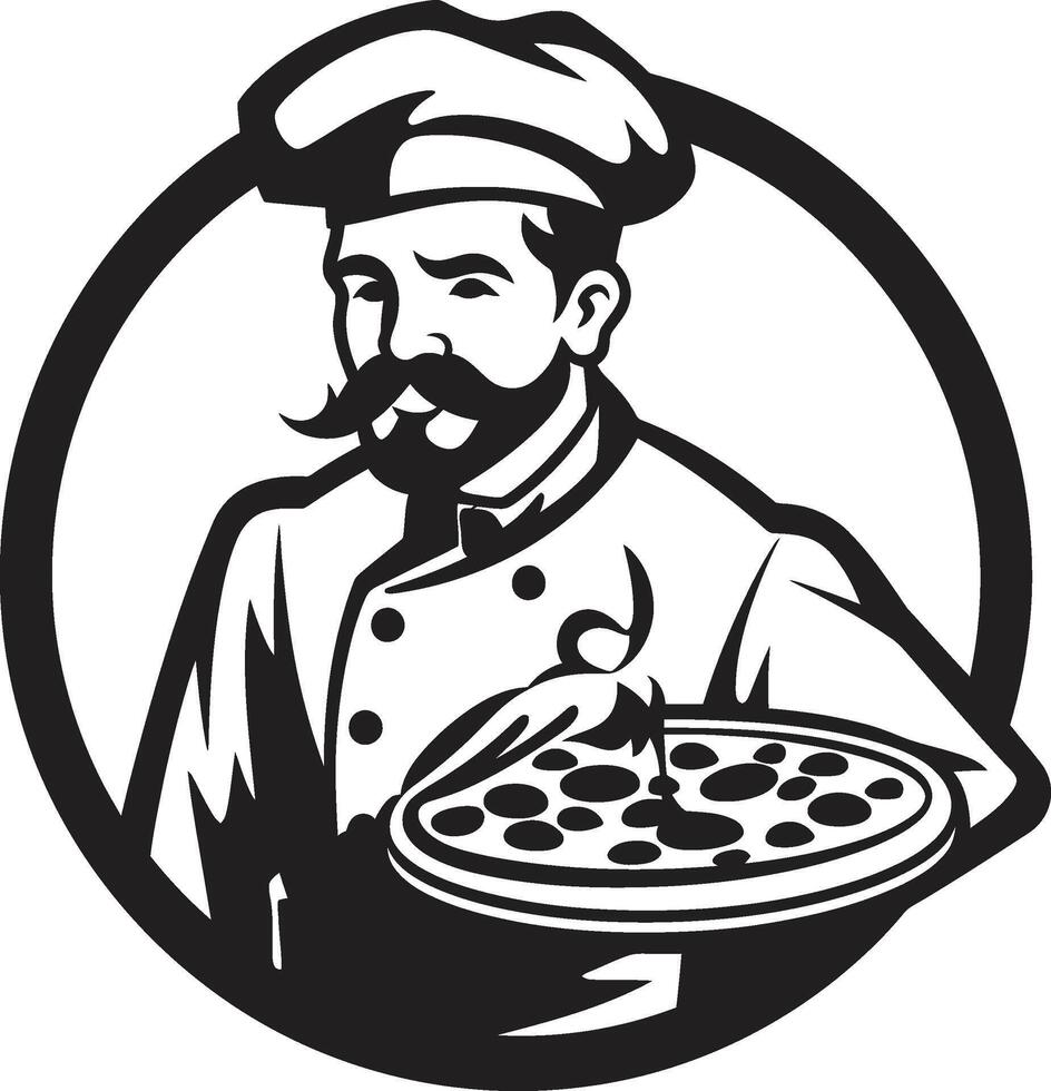 culinária domínio à moda emblema para uma delicioso pizzaria noir pizza construir elegante Preto ícone ilustração para uma cativante imagem vetor