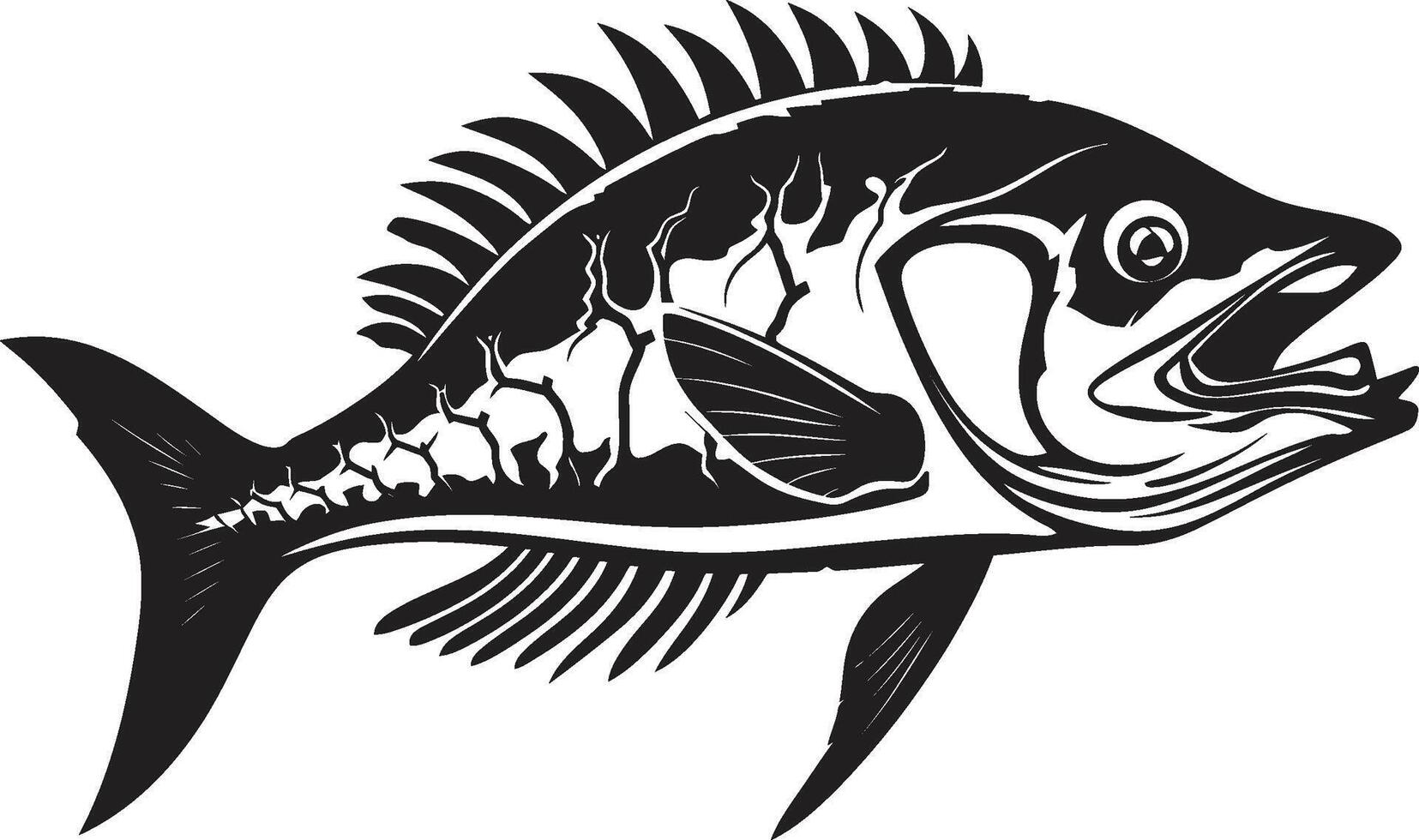 sombrio coluna vertebral Preto icônico predador peixe esqueleto Projeto sinistro esquelético predador peixe esqueleto logotipo dentro elegante Preto vetor