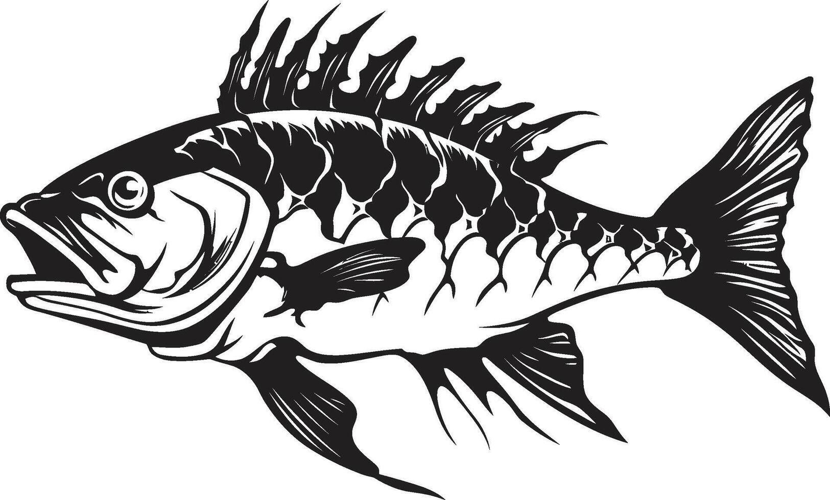 selvagem esquelético predador peixe esqueleto logotipo dentro elegante Preto ameaçador osteologia Preto ícone Projeto do predador peixe esqueleto vetor