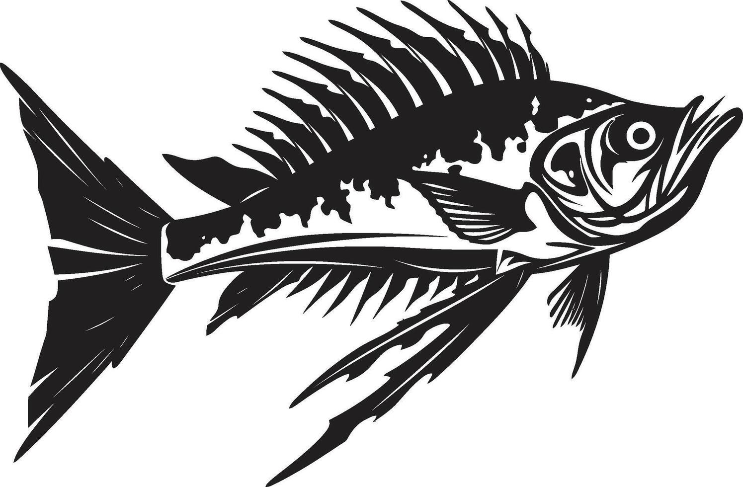 osso fera elegante Projeto do predador peixe esqueleto dentro Preto furtivo esqueleto Preto ícone Projeto do predador peixe esqueleto logotipo vetor