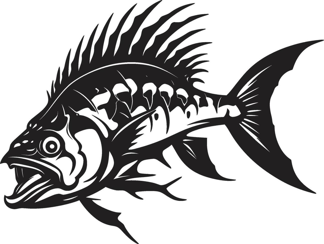 osso fera Preto Projeto do predador peixe esqueleto logotipo furtivo esquelético silhueta Preto ícone para predador peixe esqueleto Projeto vetor