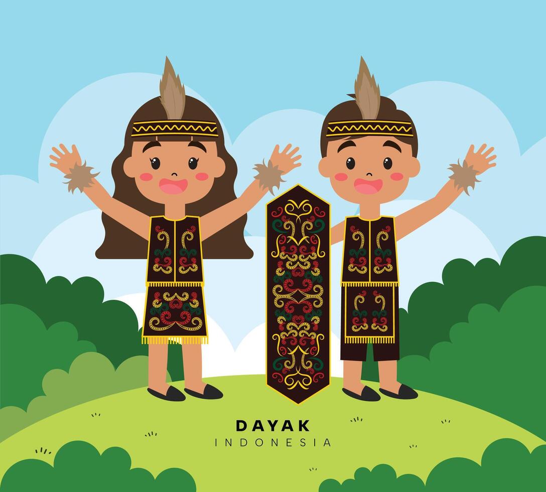 baju adat Budaya Indonésia dayak Kalimantan indonésio cultura vetor