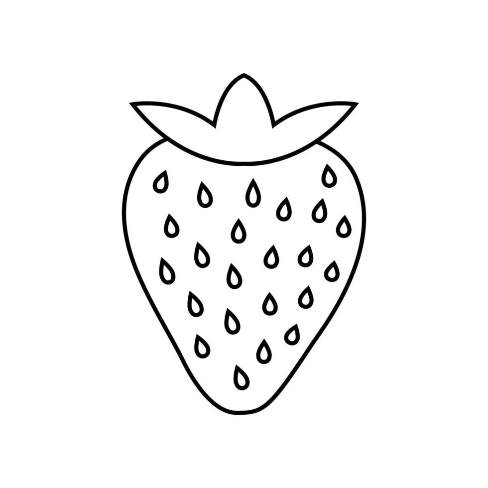 vetor de arte linha morango. livro para colorir de frutas saudáveis em preto e branco