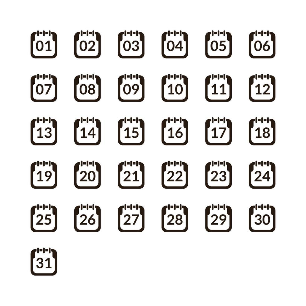 conjunto de 31 ícones de data. 1 até 31 ícone de data vetor
