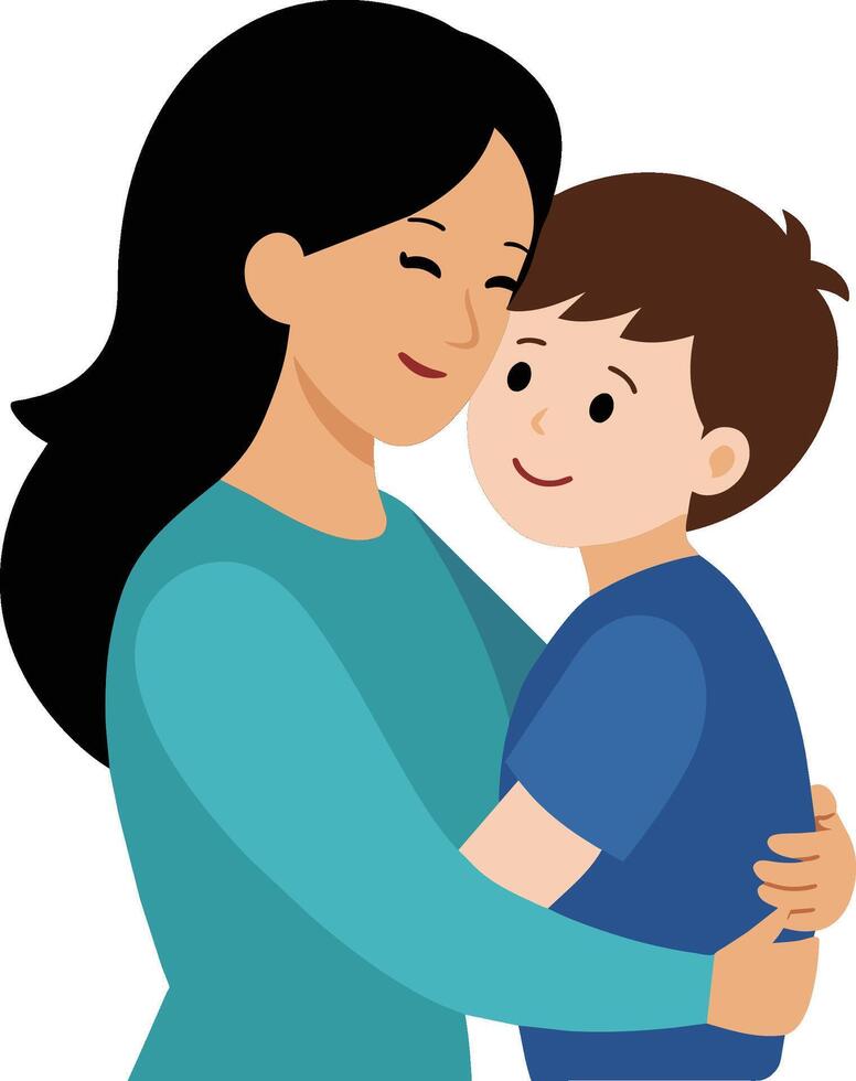ilustração do uma mãe abraçando dela filho em mãe dia vetor