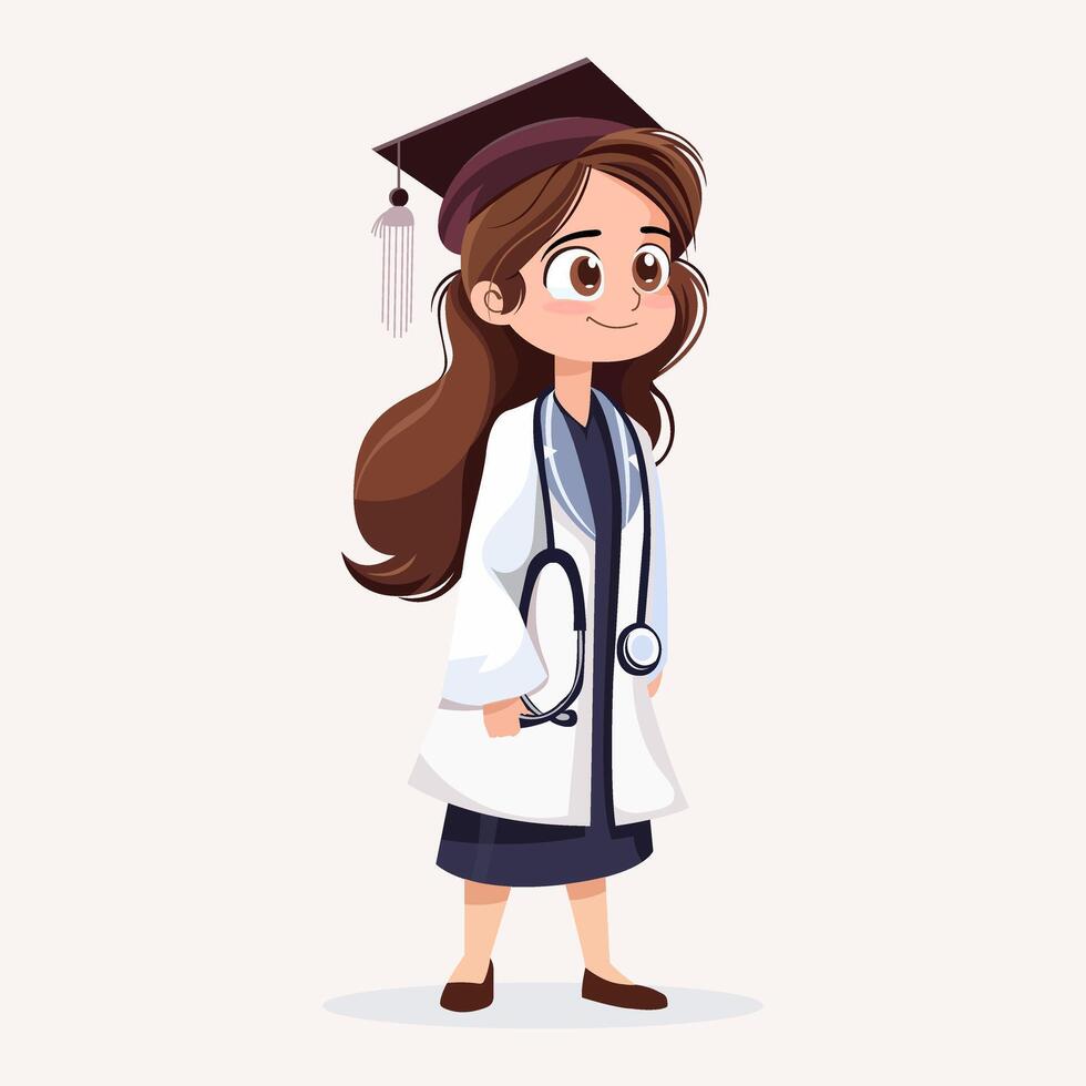 fêmea médico graduação desenho animado personagem ilustração vetor