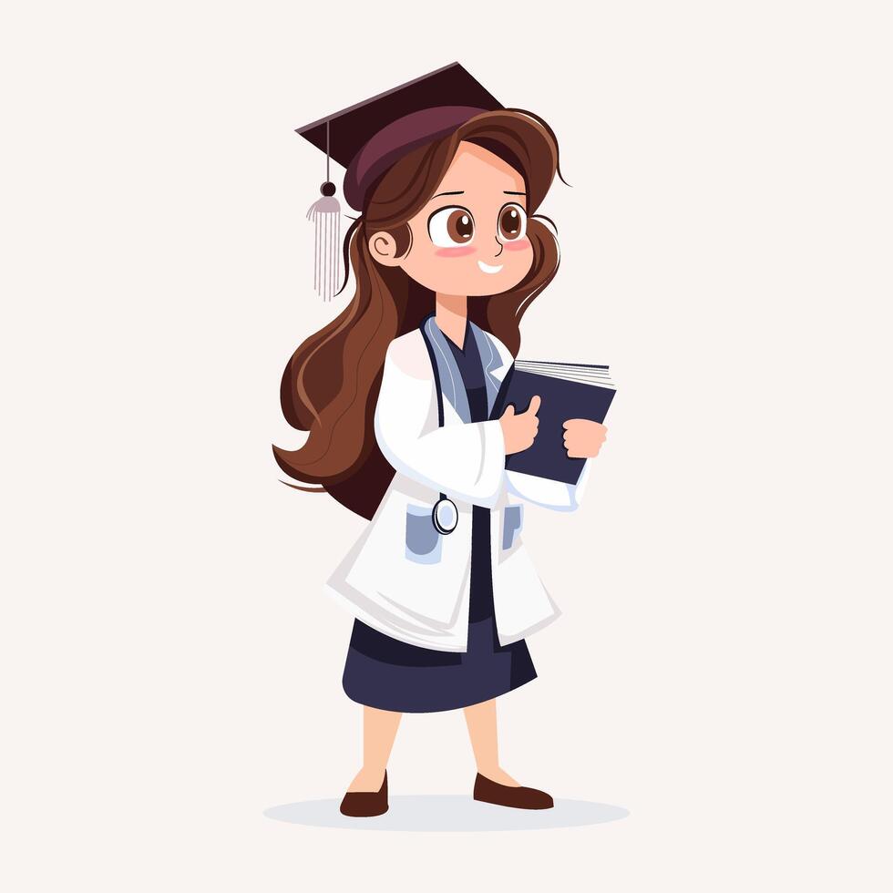 fêmea médico graduação desenho animado personagem ilustração vetor