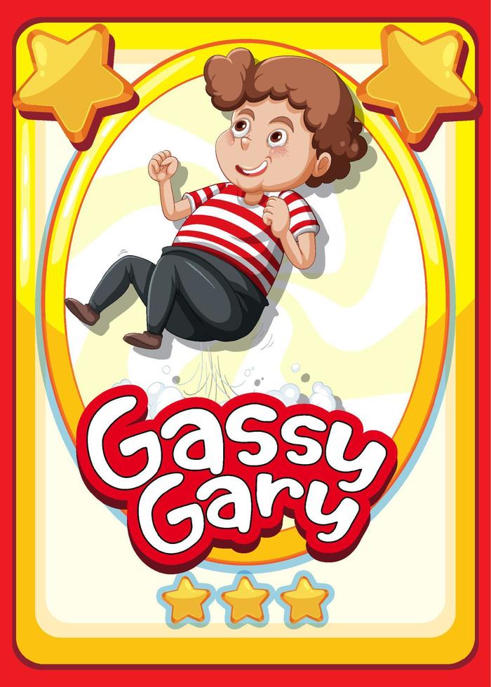modelo de cartão de jogo de personagem com a palavra gassy gary vetor