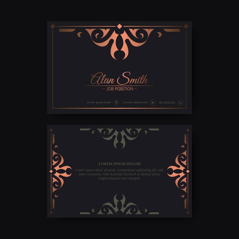 modelo de cartão de visita escuro de luxo com design de ornamento vetor