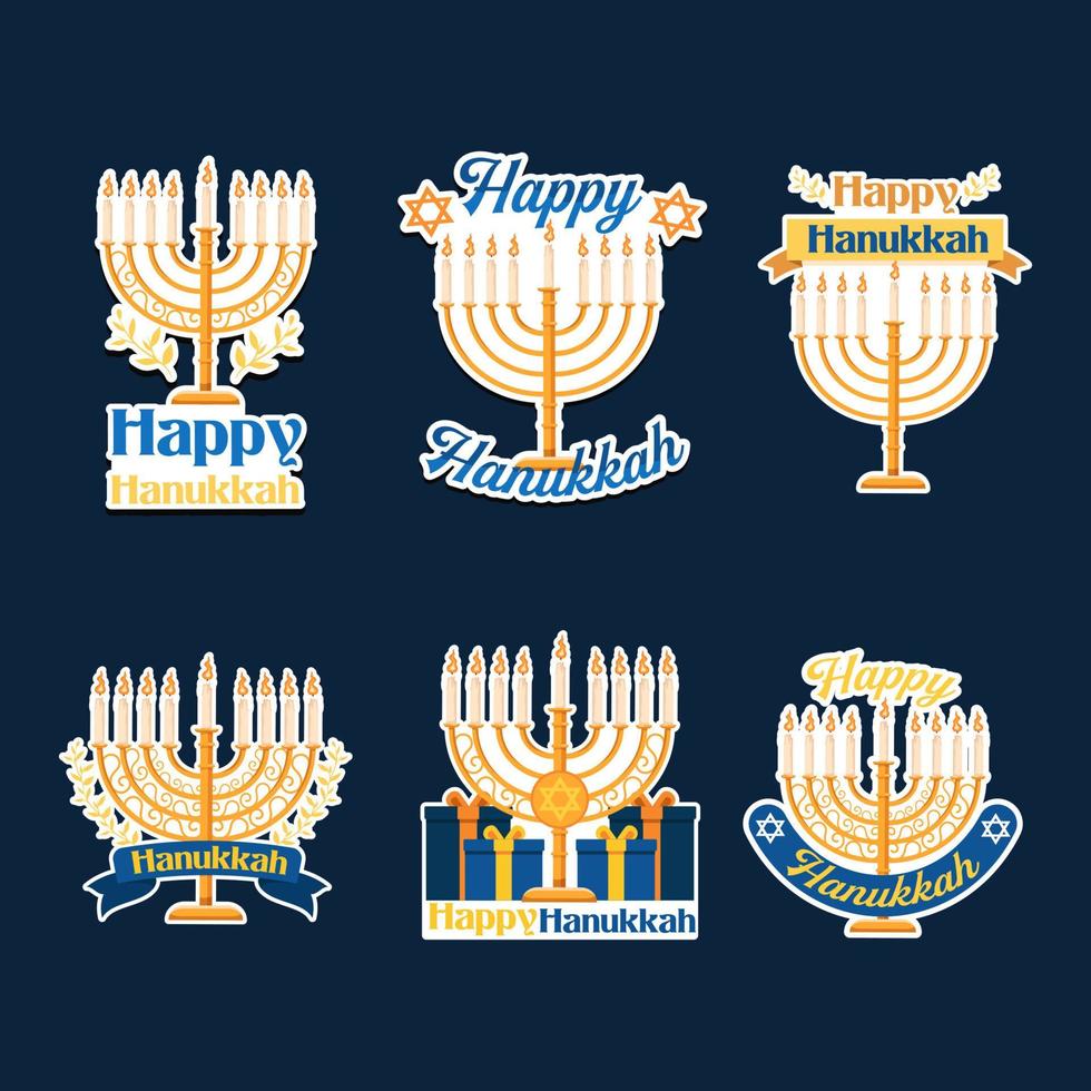 Conjunto de adesivos de hanukkah menorah vetor