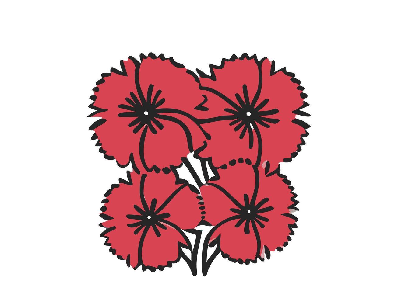 estilizado vermelho papoilas ilustração. simplificado floral Projeto com negrito contornos. conceito do flores, lembrança, natural simplicidade, e gráfico botânico arte. isolado em branco fundo. vetor