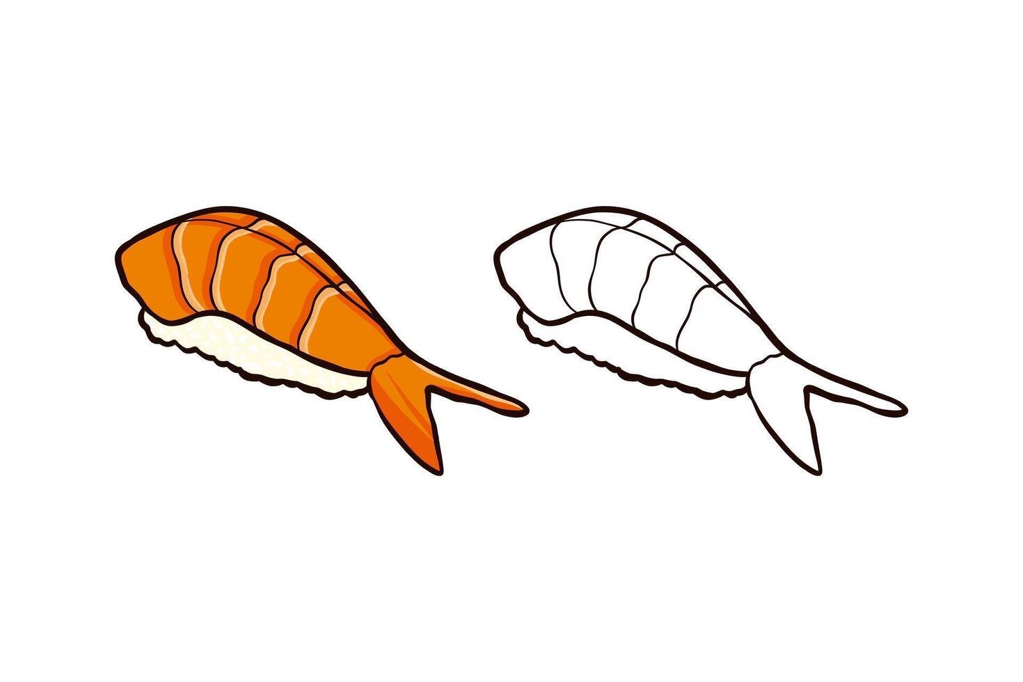 mão desenhado camarão Sushi ilustração vetor