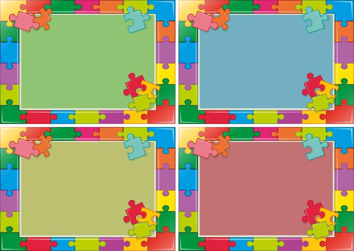 Quatro quadros de design com quebra-cabeças vetor