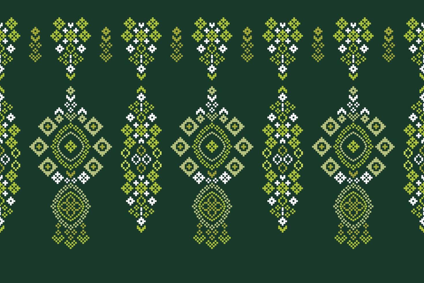 tradicional étnico motivos ikat geométrico tecido padronizar Cruz ponto.ikat bordado étnico oriental pixel verde fundo. abstrato, ilustração. textura, lenço, decoração, papel de parede. vetor