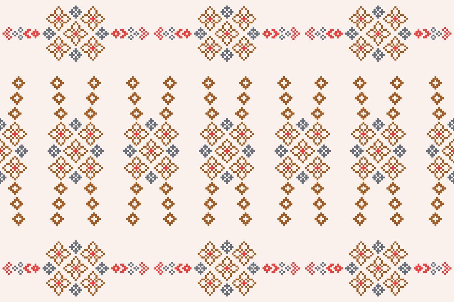 tradicional étnico motivos ikat geométrico tecido padronizar Cruz ponto.ikat bordado étnico oriental pixel Castanho creme fundo. abstrato, ilustração. textura, lenço, decoração, papel de parede. vetor